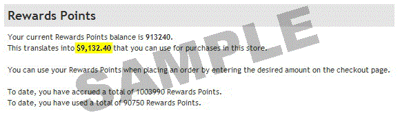 Pic of Rewards Points screen (example)